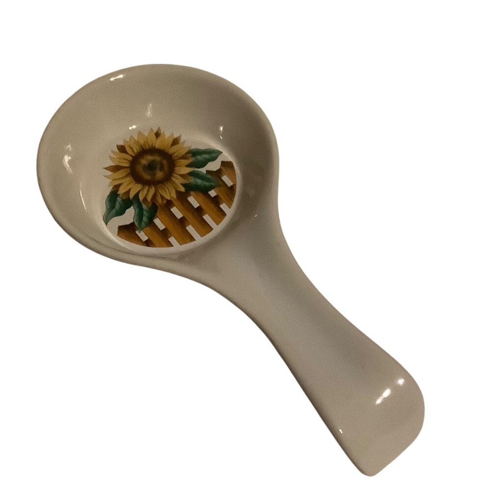 Vtg Ceramic Sunflower Spoon Rest By Cooks Club 9” Fence Gate Garden